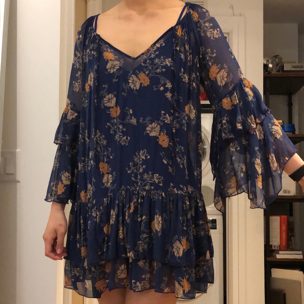 Free people floral sheer dress with slip